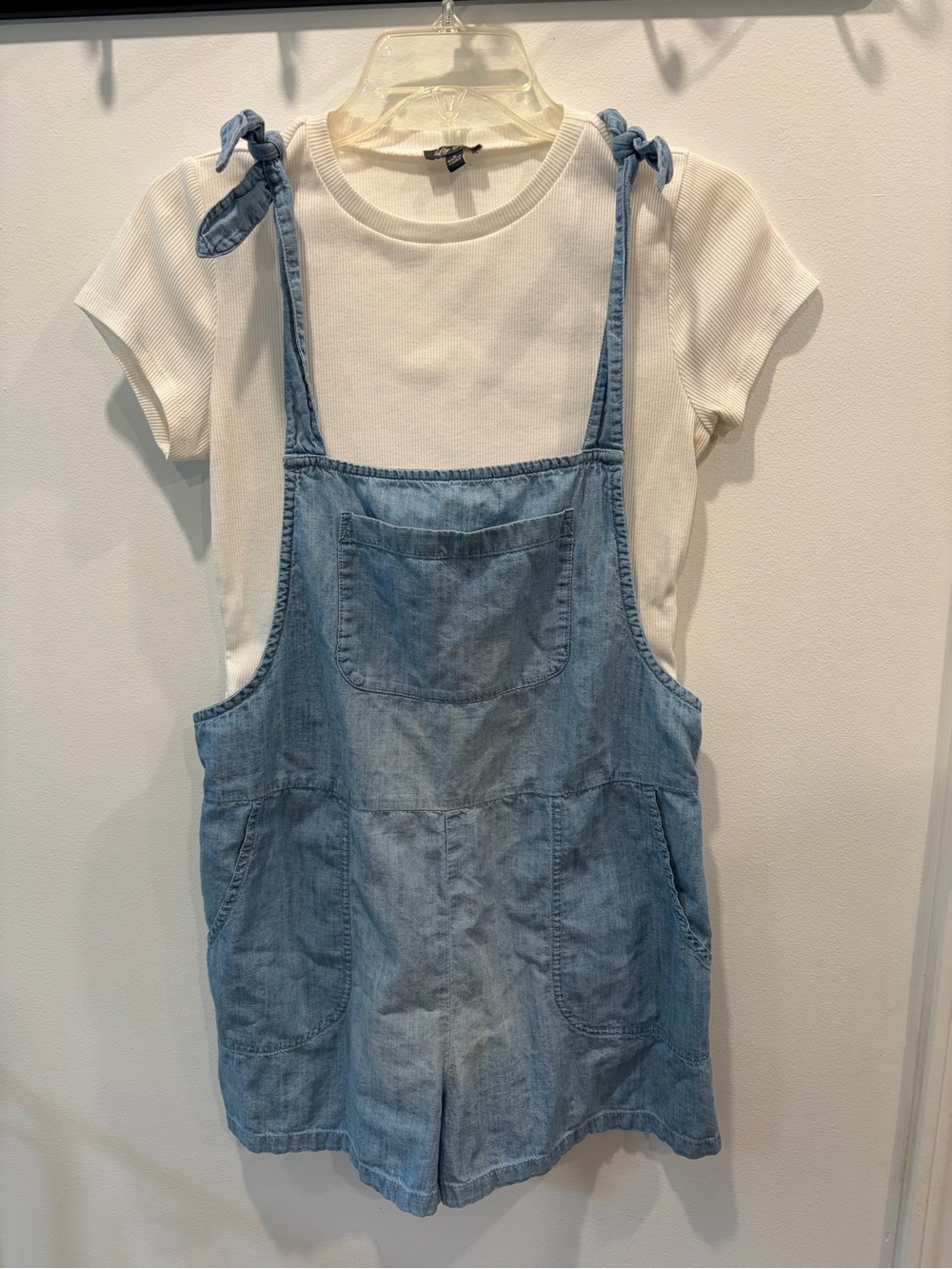 Light Blue Denim Romper and White T-shirt